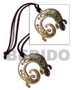 Handmade 45mm carved blacklip lizard in leather thong Surfer Necklace