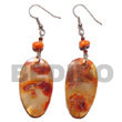 dangling 21x27mm oval  orange dyed hammershell w/ coral & beads