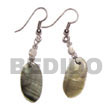 Handmade dangling 30mm oval black lip w/ troca beads Shell Earrings