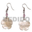 Handmade dangling 30mm hammershell flower w/ acrylic beads Shell Earrings