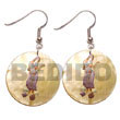 Handmade 35mm round MOP w/  embossed hula girl Hand Painted Earrings