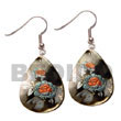 Handmade 35mm teardrop blacklip w/  embossed handpainted design Hand Painted Earrings