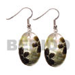 Handmade 35mm oval blacklip w/ embossed flower Shell Earrings