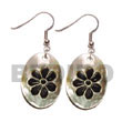 Handmade 35mm oval blacklip  w/ embossed flower skin Shell Earrings