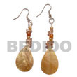 Handmade dangling brownlip teardrop w/ crystal nuggets & horn Shell Earrings