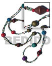 2 rows red cut glass beads w/ wood