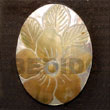 Handmade oval MOP  w/ skin flower design 40mm Shell Pendant