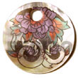 Handmade round 40mm MOP w/ handpainted design - floral/embossed Hand Painted Pendant