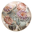 Handmade round 40mm hammershell w/ handpainted design - floral/embossed Hand Painted Pendant