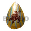 wood bangles teardrop 45mm MOP w/ handpainted design - turtle/embossed Hand Painted Pendant