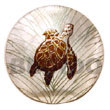 Handmade round 40mm hammershell w/ handpainted design - turtle/embossed Hand Painted Pendant
