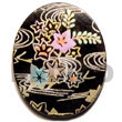 Handmade oval 40mm black tab w/ handpainted design - Hand Painted Pendant