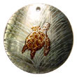 Handmade round 40mm blacklip w/ handpainted turtle design - Hand Painted Pendant