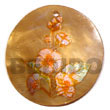 round 40mm brownlip w/ handpainted design - floral/embossed pend