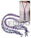scarf necklace - 6 rows pink/purple cut glass beads w/ tassled w