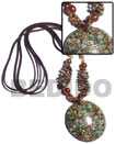 3 rows brown leather thong w/ stone nuggets