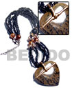 3 rows black glass beads w/ stone nuggets